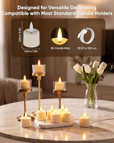Image of BEICHI 6Pack Rechargeable Tea Lights with Remote Timer,White Charging Base