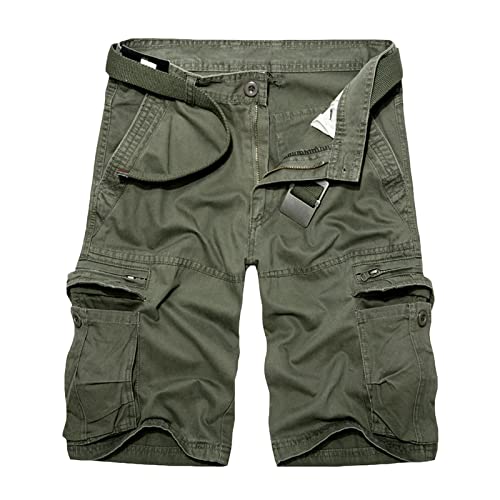 Men's Lightweight Casual Cargo Shorts Twill Zipper Pockets Outdoor Short Pants Cotton Military Army Short No Belt (Armygreen 1,33)