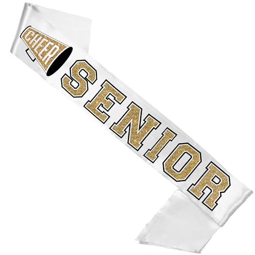 RhinestoneSash Senior Cheer Sash Gold - PREMIUM GRADE SATIN White Sashes - Cheerleader Squad Gifts3