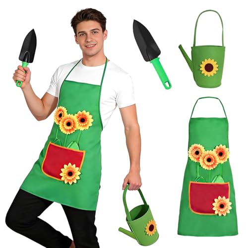 PANMAY Gartenschürze Kostüm, Sonnenblumen Schürze Gärtner Damen Herren für Karneval, Kostümpartys und Mottopartys