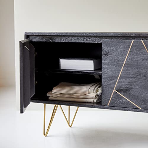 Image of The Attic Clapham TV Cabinet|Solid Wood Sideboard TV Cabinet for Living Room | Wooden Free Standing TV Unit Side Board Table with Storage|Black Matte Finish