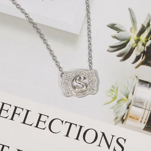 Belt Buckle Necklace Western Style Initial Letter Pendant Necklace, Decorative Belt Buckle Frame Design