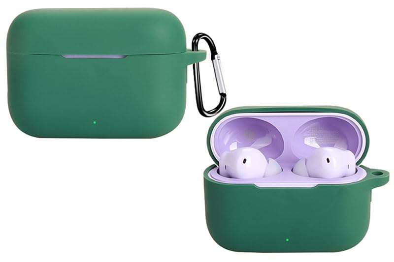 Image of AJM 360 Protection Shockproof Design Soft Rubberised Case with Keychain for Realme Buds T200 (Dark Green)