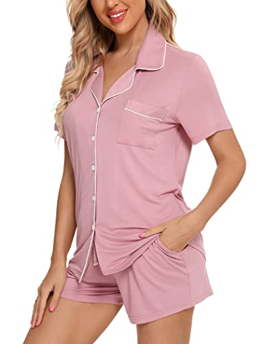 Pjmlifecoco Pajamas for Women Set Button Down Two-Piece Short Sleeve and Shorts Sleepwear Soft Lounge Pj Sets S-XXL3