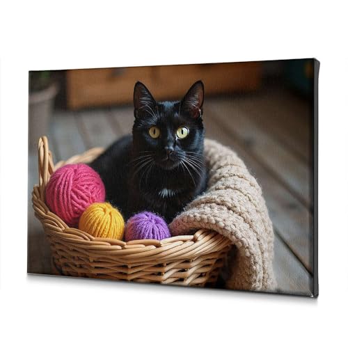 Toile chat noir pour salon chaleureux : une décoration murale colorée et apaisante