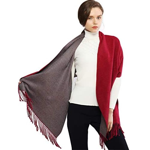 RIIQIICHY Pashmina Shawls and Wraps for Evening Dresses Scarfs for Women Fall Winter Travel Blanket Scarf Large Warm Scarves Burgundy and Gray