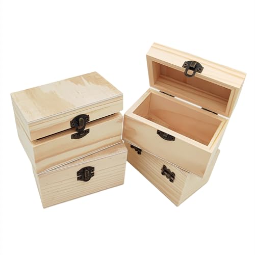 Anktily 4 Pack Unfinished Wooden Box, 4 x 2.4 x 2.4 inch Rustic Small Wood Box with Locking Clasp DIY Craft Storage Organizer Box for Home Table Decoration