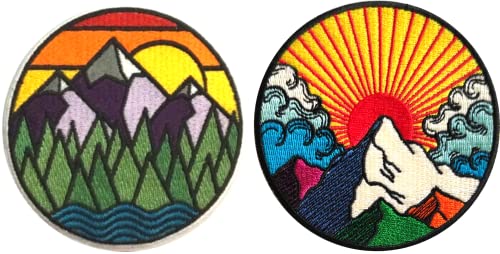 2pcs Mountain Adventure Patches Set Bundle - Colorful Fully Embroidered Cool - Iron On/Sew On Patches