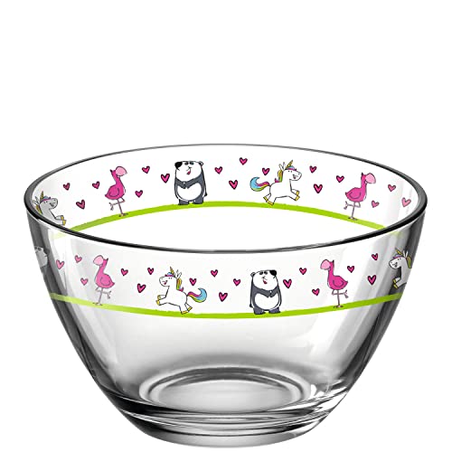 Leonardo Bambini Glas-Schale 1 Stück, Kinder-Schälchen aus Glas mit Tier-Motiven, spülmaschinengeeignete Schüssel, bunt, 12 cm Ø, 400 ml, 017888