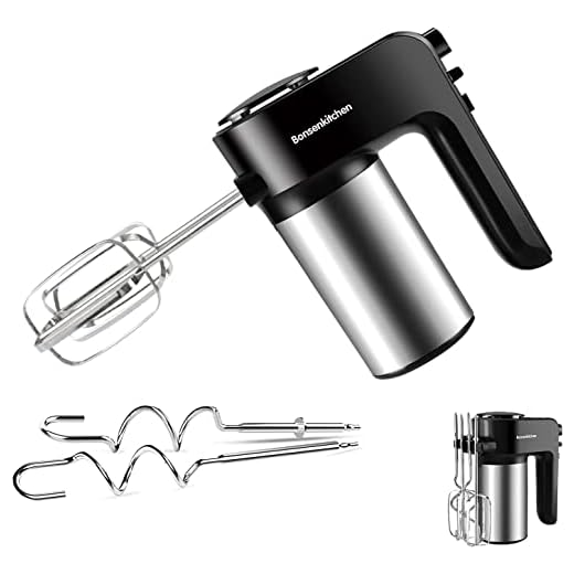 Batidora de Varillas de acero inoxidable, 6 niveles más configuración turbo, 2 batidores, 2 ganchos de masa de acero inoxidable, apto para lavavajillas, diseño de botón de expulsión, 300 W para salsas