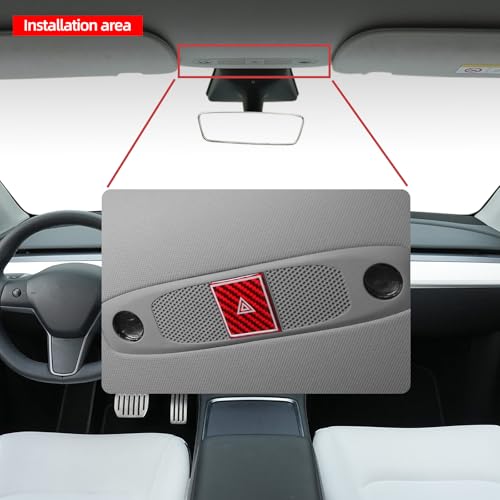 Image of BETTERHUMZ Car Interior Carbon Fiber Sticker Compatible with Tesla Model 3 2023-2020 Model Y 2024-2020 Roof Warning Button Trim Reading Light Cover Accessories (Red)