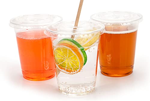 Image of Golden Apple Cup series, 12oz-50sets Clear Plastic cups with Flat lids with hole, BPA Free