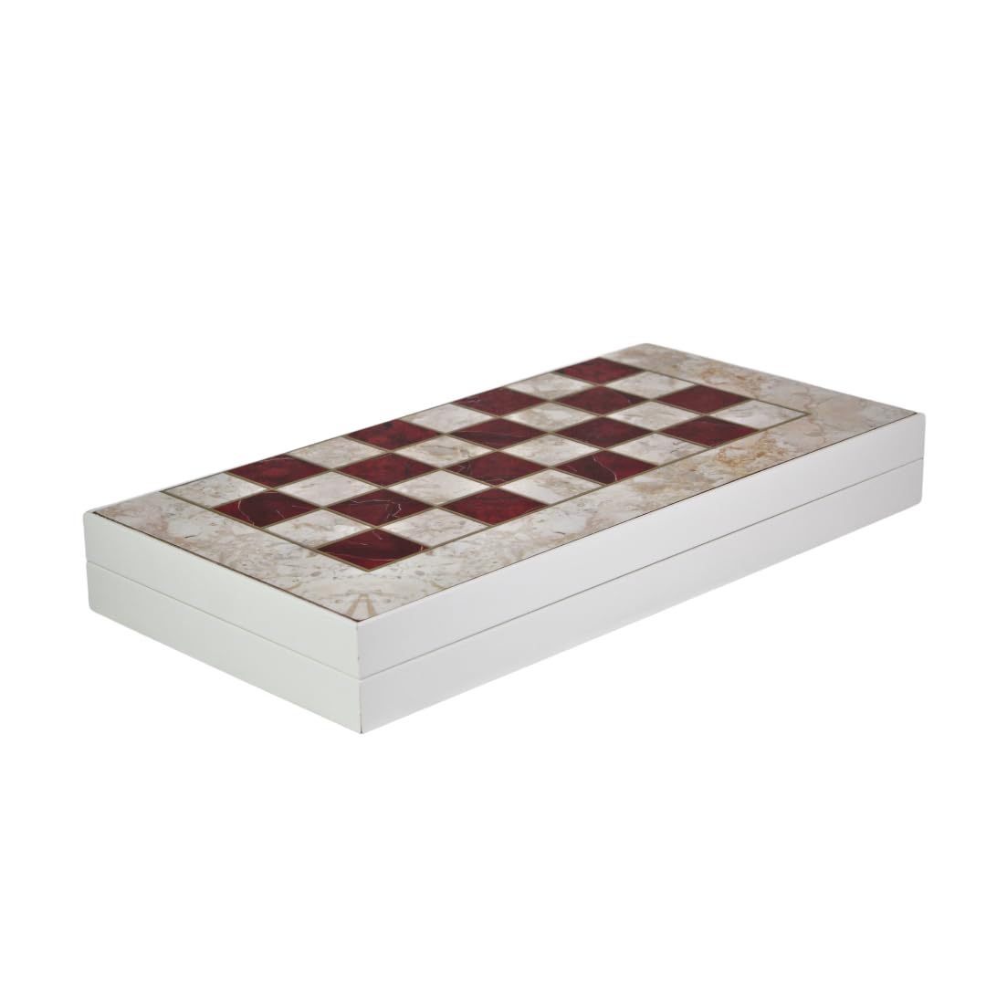 Set Backgammon in legno con design in marmo rosso, 48 cm