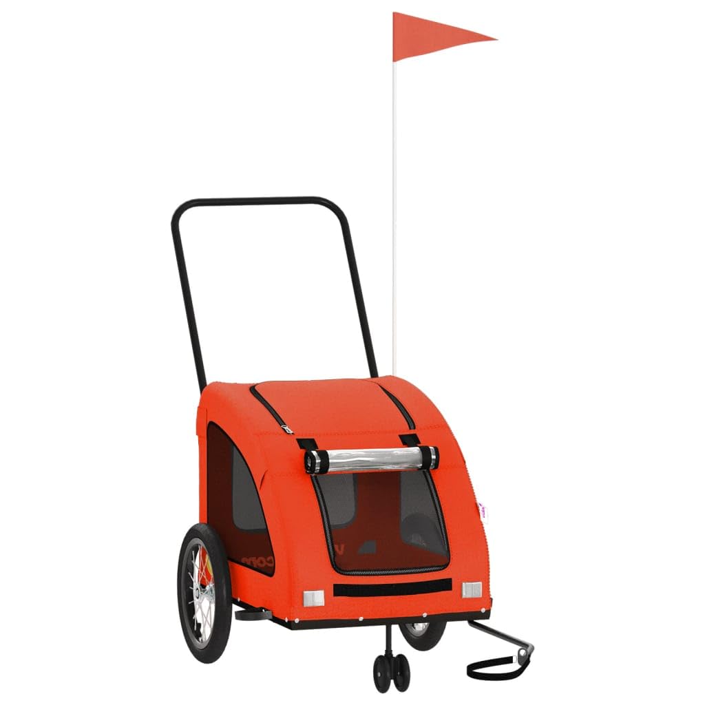 vidaXL Pet Bike Trailer, Pet Cart Carrier for Small Dogs, Dog Bike Trailer with Flag, Dog Bicycle Wagon Cargo Bike Cart, Orange Oxford Fabric and Iron
