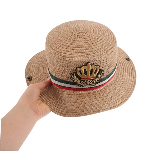 CLISPEED Spring Autumn Straw Hat Wide Brim Sun Protection Beach Hat for Boys Straw Sun Hat for Outdoor Activities Vacation Khaki4