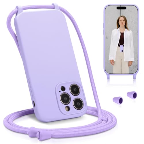 Verco Coque de protection en silicone liquide pour iPhone 14 Pro - Chaîne réglable - Coque de protection avec chaîne pour iPhone 14 Pro - Idéal pour les festivals et l'extérieur