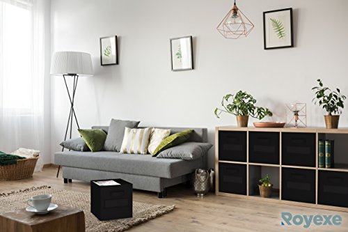 Royexe Item Container - 11 Inch Cube Storage Bins (Set Of 8). Features Large Label Window & Dual Handles & Cubby Organizer Baskets, Foldable Closet Shelf Organization Boxes, Fabric, Black #TOP5
