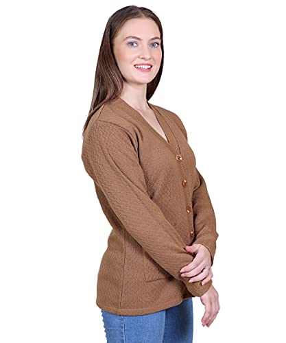 Image of Women Woolen v-Neck Cardigan Pullover Sweater for Winter wear with Front Pockets Plus Sizes Also Available
