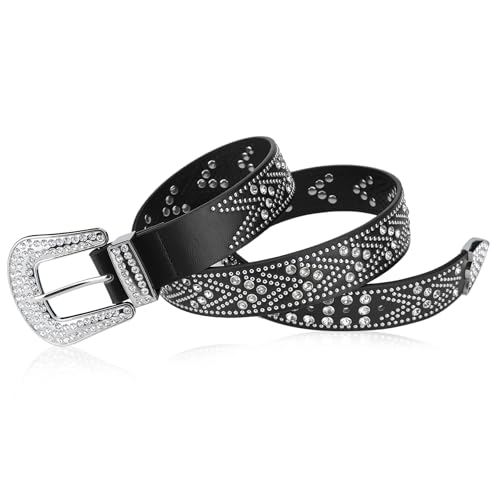 Women Rhinestone Belt, Bling y2k Western Cowgirl Men Cowboy Faux Leather Studded Belts for Jeans Pants4