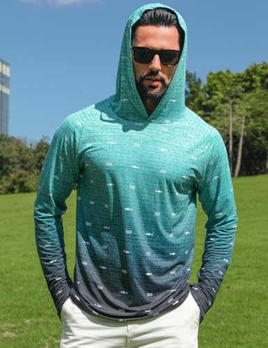 iCKER Men's UPF 50+ Sun Protection Hoodie Shirt Rash Guard Long Sleeve Shirt UV Fishing Outdoor Hiking Swimming Running4