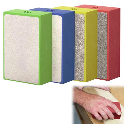 Girihe 4 PCS Diamond Hand Polishing Pads, Diamond Polishing Pads Porcelain Sanding Block, Tile File for Concrete Granite Marble Ceramic Porcelain Surface Pollishing 60# 100# 200# 400#