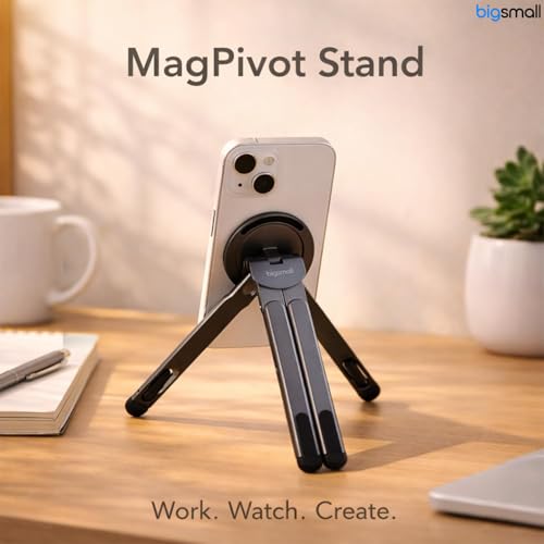 Image of Bigsmall Magpivot Adjustable Foldable Laptop Stand Magnetic Phone Holder, Anti-Slip Aluminium Alloy, Adjustable Elastic Expands Up to 2 Inches, Portable, Compatible with 4-16 Inch Devices, Pack of 2