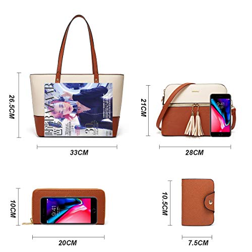 Image of Women Fashion Synthetic Leather Handbags Tote Bag Shoulder Bag Top Handle Satchel Purse Set