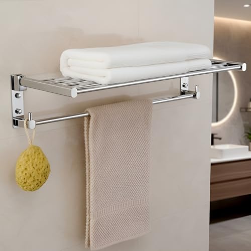 Image of iBELL Stainless Steel Bathroom Towel Rack, Foldable Towel Stand & Hanger for Space-Saving Storage