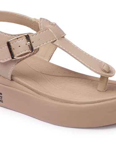Image of Carlton London Women's Platform T-Strap Sandals, Modern Flatform Sandals for Summer, Casual & office use