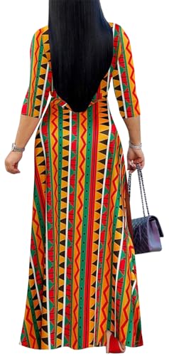 Image of Women's Floral Maxi Dress Summer Casual V-Neck 3 /4 Sleeve Long Bohemian Print Evening Party Dress