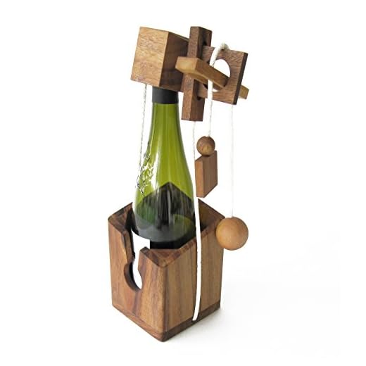 CASSE TETE pour BOUTEILLE jeu puzzle en bois massif aux normes CE, marque française, difficulté 3/6, accessoire de vin, idée cadeau original Noël - fête des pères. cadenas ne cassez pas la bouteille