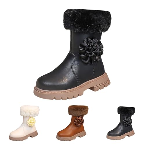 IWIHMIV Girls Boots Toddler Leather Riding Boots Winter Thick Bottom Non Slip Pull On Mid Calf Booties4