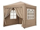 QUICK STAR Jardín Gazebo Plegable Pop-Up 2 x 2 m Beige con 4 Paredes Laterales de Velcro fácil con 2 Cremalleras