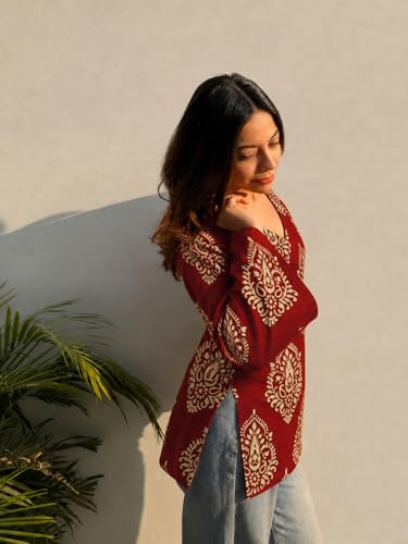 Image of ANNI Designer Cotton Short Kurti for Women | Stylish Kurti | Short Kurti Top | Casual Kurta for Women | Comfortable Cotton Kurtis for Womens