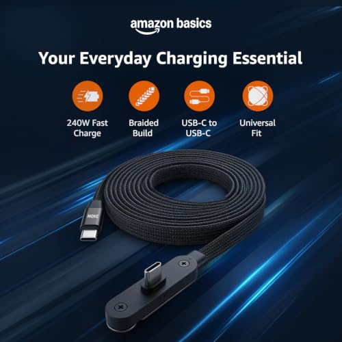 Image of amazon basics USB C Cable, 240W Fast Charging Cable,Invisible Stand Charging Cable, Flat Cable, for iPhone 17 Series, Samsung Galaxy S25 S24 Ultra etc (Black)