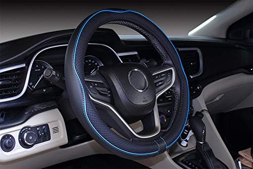 Mayco Bell Universal Standard Size Steering Wheel Cover Anti-Slip,Safety,Soft,Breathable,Durable,Full Surround,Comfortable Grip Microfiber Leather (14.5-15 inch,Black Blue) - 1