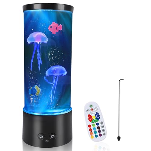 PINPON Jellyfish Lamp Color Changing Artificial Fish Tank with USB & Battery Powered Option 4 Lighting Modes Aquarium Lamp with Remote Control Mood Light for Relax