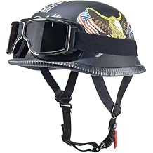 Retro German Style Motorcycle Half Helmet, Open Face Motorbike Helmet with Adjustable Quick Release Buckle, DOT Approved Motorcycle Jet Helmet for Chopper Cruiser Scooter