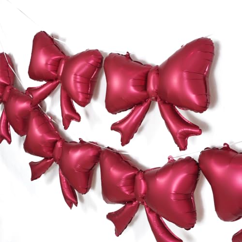 Image of 6 Pieces Bow Balloons, Red Matte Metallic Foil Bowtie Balloon, Big Burgundy Bow Balloons for Women Birthday Party, Wedding Bridal Shower, Valentine's Day Party, Balloon Garland Accessories