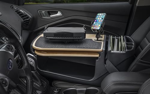 Image of AutoExec AE-GMCD-PI-PM-PS-11M GripMaster Car Desk for Your Vehicle Workstation and Mobile Office, Natural with 400 watt Power Inverter,Phone Mount and Printer Stand | 400 Watt Power Inverter, Phone Mount, Printer Stand, Vehicle Workstation and Mobile Office