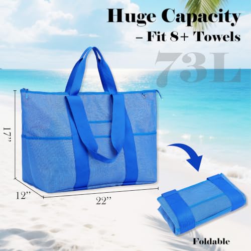Image of Fammart Large Mesh Beach Bag for Women, Oversized Beach tote Swim Pool Bag
