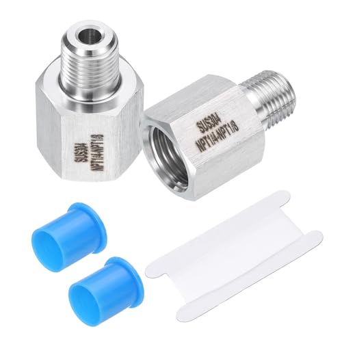Image of uxcell 2 Pcs Stainless Steel Pipe Reducer Adapter 1 /8 inch NPT Male x 1 /4 inch NPT Female for Oil, Air, Gas, Hydraulic Systems