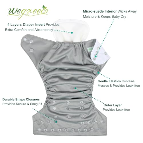 Image of wegreeco Cloth Diapers 6 Pack with 6 Inserts, Washable Cloth Diapers for Babies, One Size Adjustable Reusable (with 1 Wet Bag,Boy Prints)