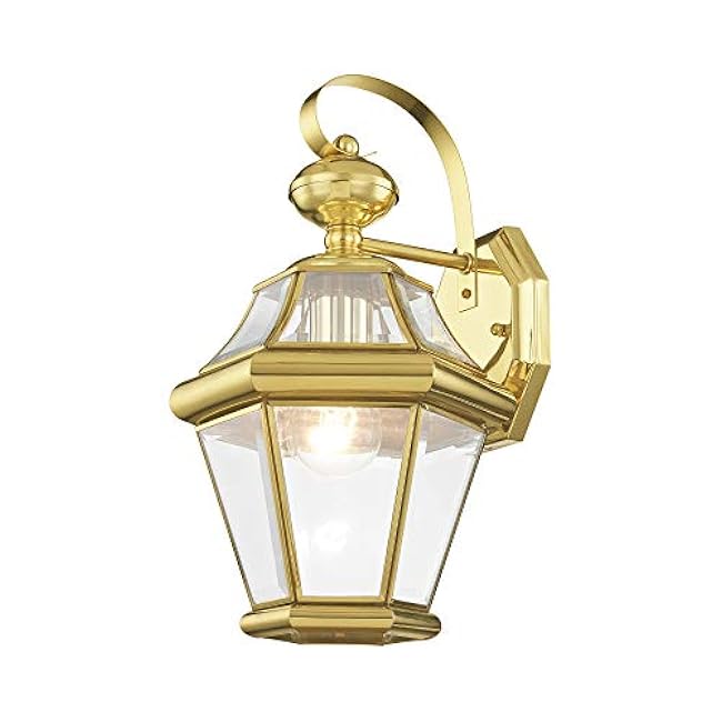 Livex Lighting 2161-02 Outdoor Wall Lantern with Clear Beveled Glass Shades, Polished Brass