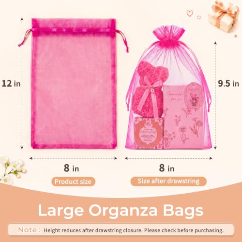 Image of Crweety 50PCS Organza Bags 8x12 Large Gift Bags Hot Pink, Mesh Bag Drawstring Pouches for Women Wedding Favors Goodie Sachet Jewelry Candy, Party Favor Bag for Birthday Baby Bridal Shower Graduation