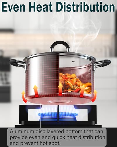 Cook N Home Stainless Steel Cookware Sets 10-Piece, Pots and Pans Kitchen Cooking Set with Stay-Cool Handles, Dishwasher Safe, Silver - Image 7