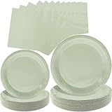 WYQJHKV Platos de papel verde salvia, 100 unidades, 50 platos de postre de papel verde salvia + 50 servilletas verde salvia, platos desechables para cumpleaños de selva, baby shower, despedida de