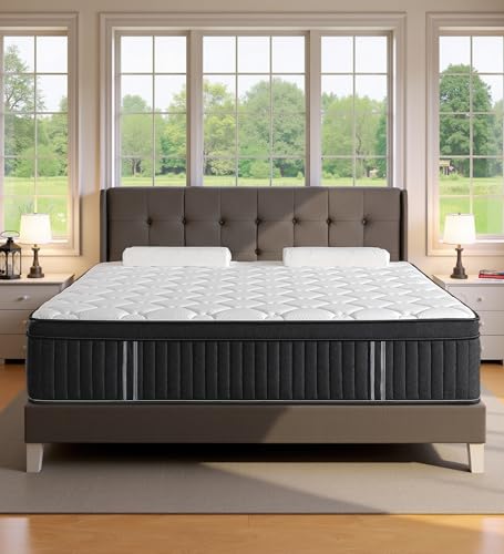 Queen Mattresses,14 Inch Queen Size Mattresses in a Box,Memory Foam Hybrid White & Black Mattress with Provide Support and Improve Sleep,Pressure Relief,Medium Firm