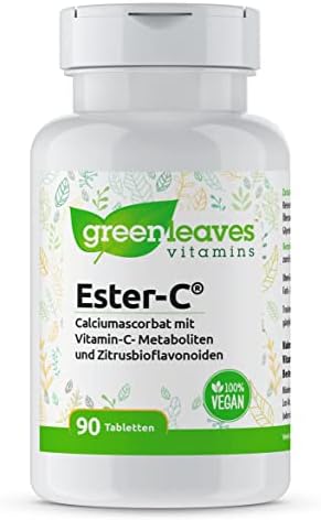 Greenleaves Vitamins Ester C 90 Tablets Calcium Ascorbate With Vitamin C Metabolites And Citrus Bioflavonoids 1000 Mg High Dose 100 Vegan Amazon De Health Personal Care