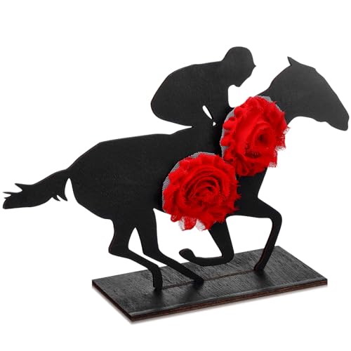 Amyhill Kentucky Horsing Racing Derby Decorations Wooden Horse Table Centerpieces with Roses Horse Racing Table Decorations Tiered Tray Decor Derby Party Decor for Horse Racing Themed Party Supplies